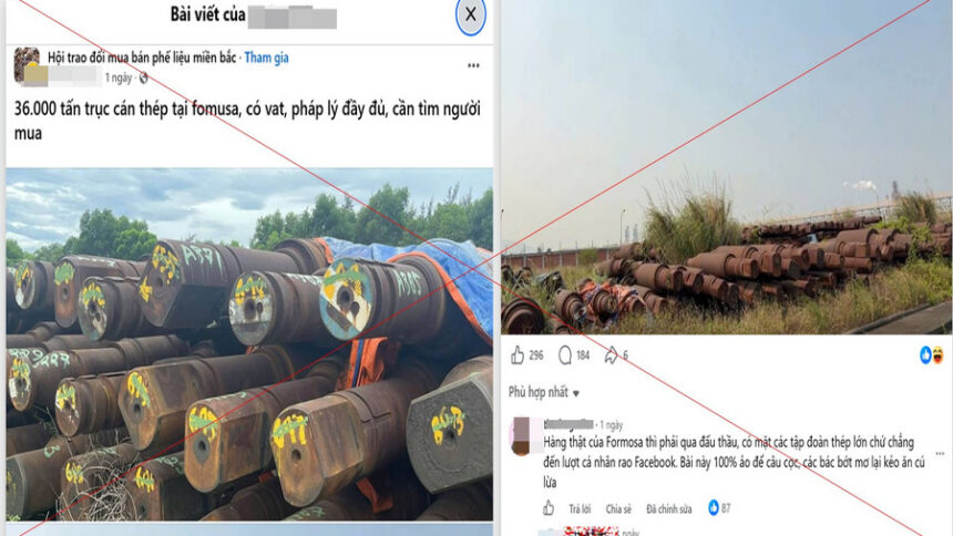 Thông tin giả mạo tại một hội nhóm trên Facebook về việc Formosa bán trục cán thép.